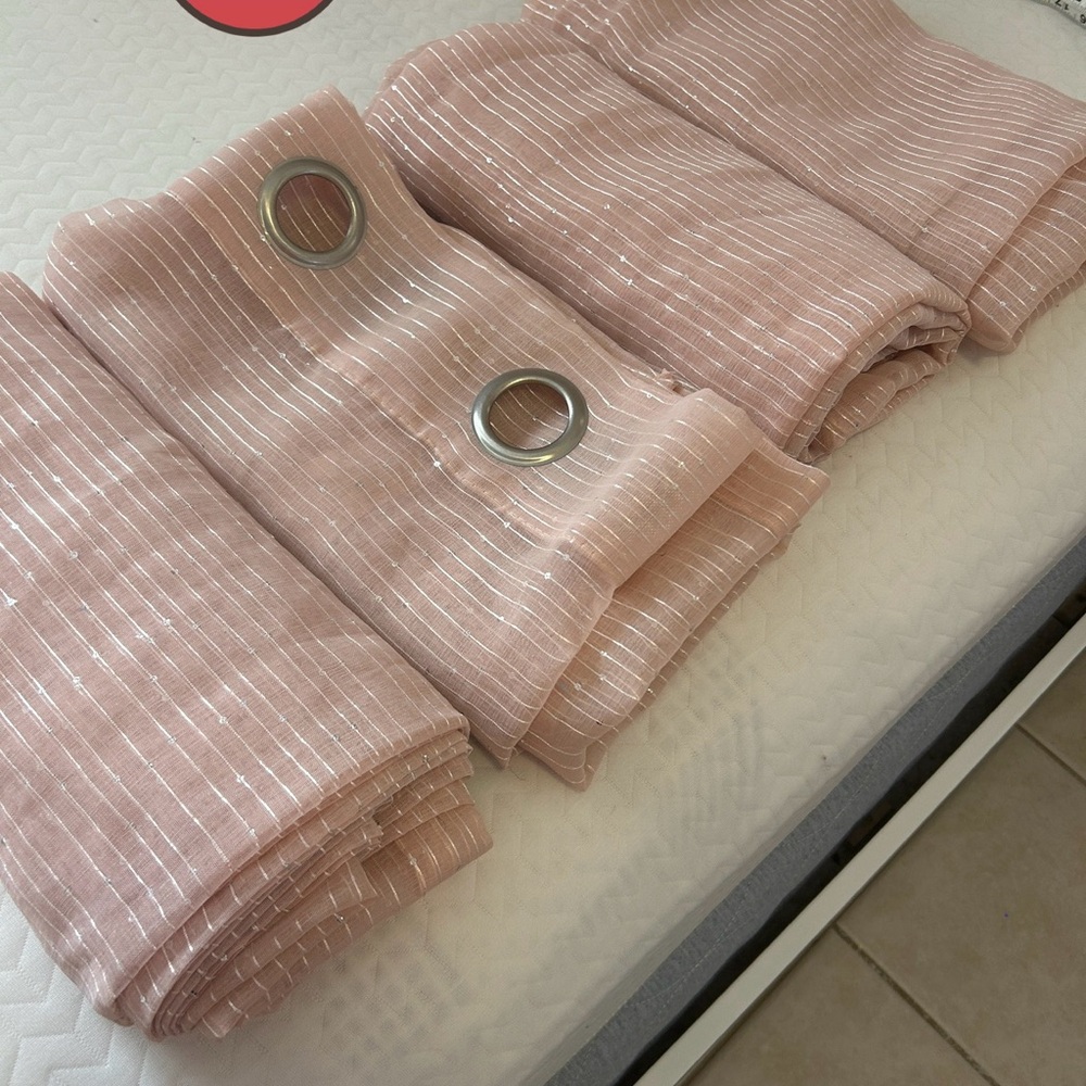 94” x 52” Sheer Blush Pink Metallic Stripe Curtain Panels Set Of 4 Grommets